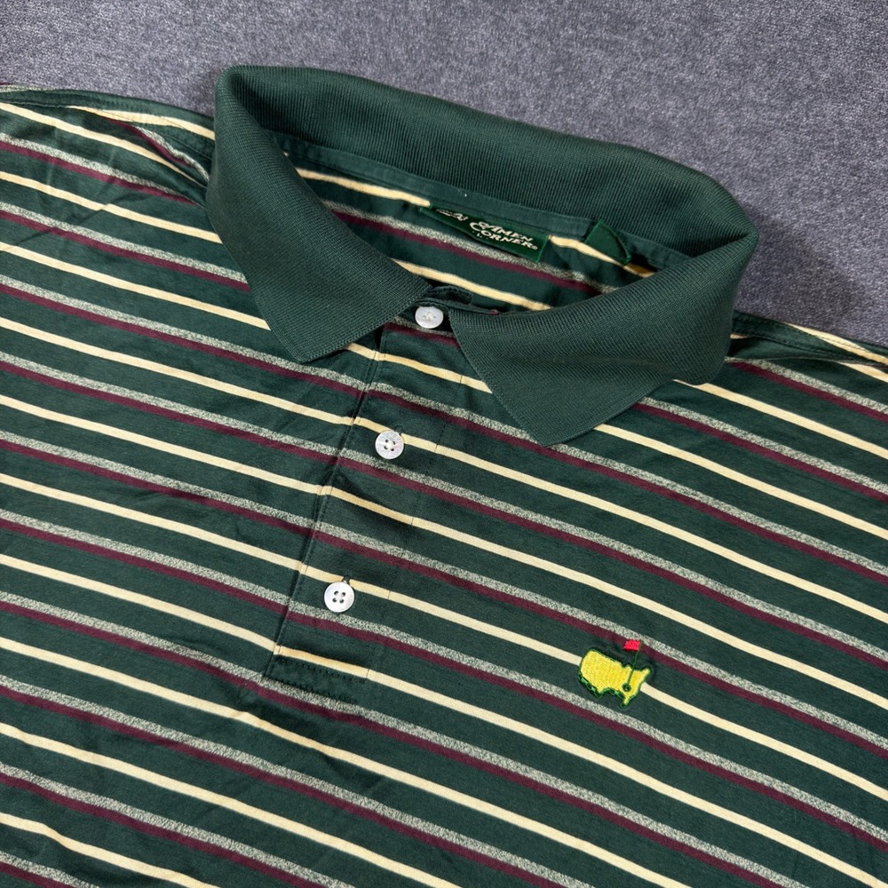 Vintage Masters Golf Polo Shirt Mens Large Green Striped Short Sleeve Cotton